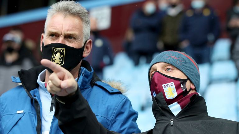 Aston Villa fans wear masks to curb the spread of COVID-19