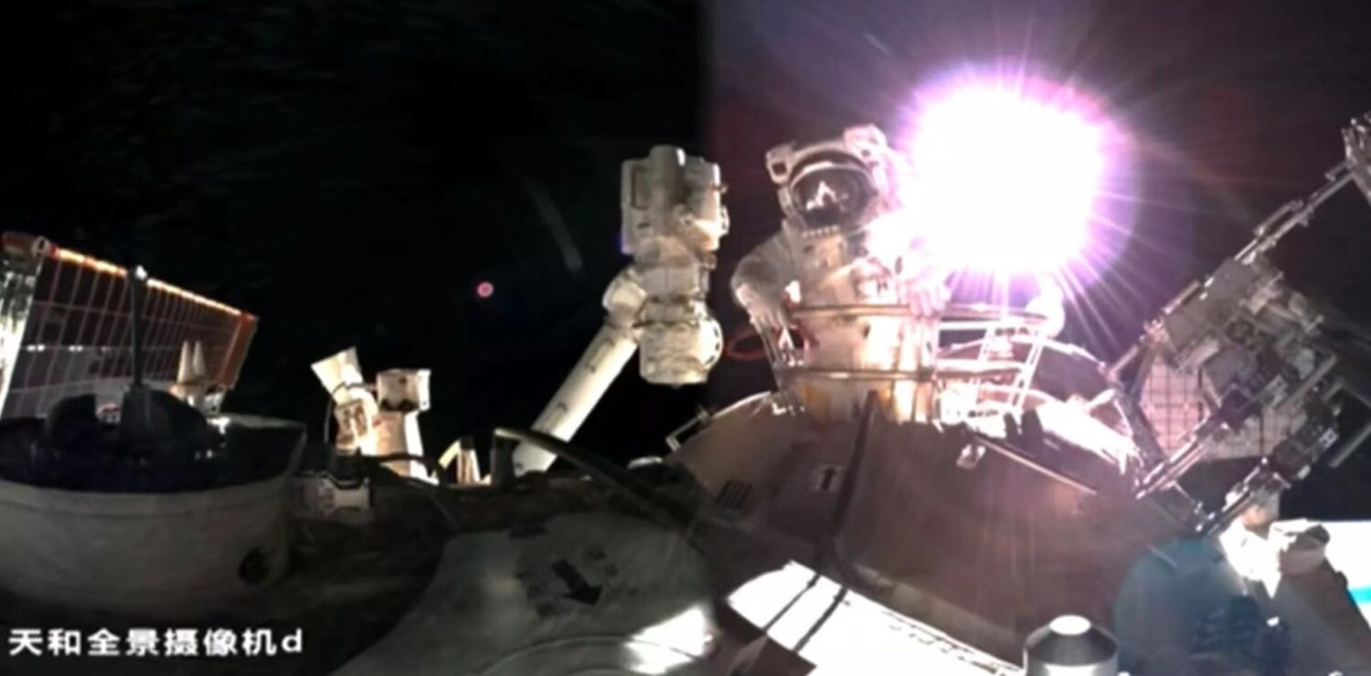 Spacewalking Chinese astronauts add camera to Tiangong space station module