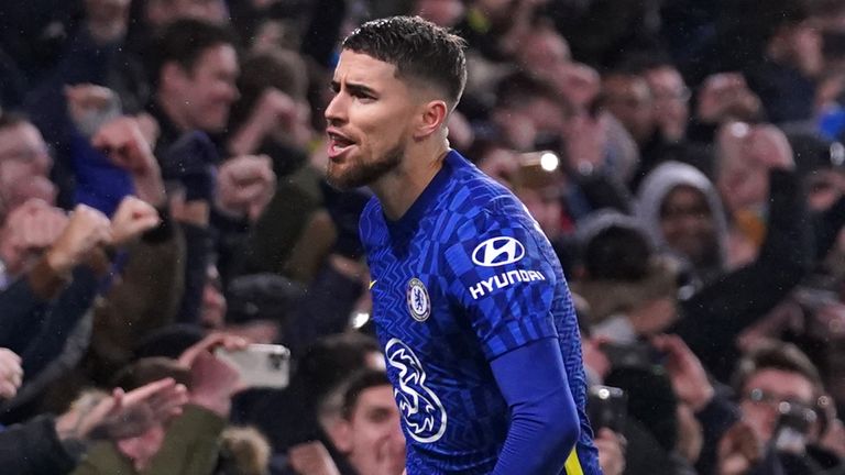 Chelsea's Jorginho celebrates scoring their side's second goal of the game from a penalty