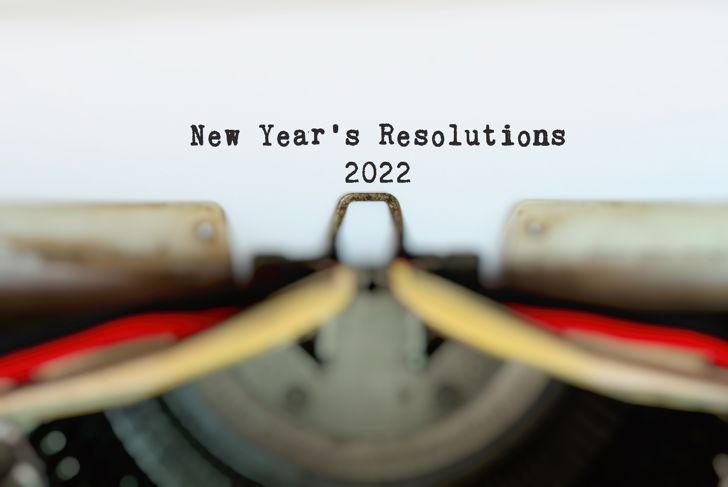 New Year's resolutions 2022 typed on typewriter
