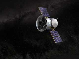 An artist's depiction of NASA's Transiting Exoplanet Survey Satellite (TESS) in space.