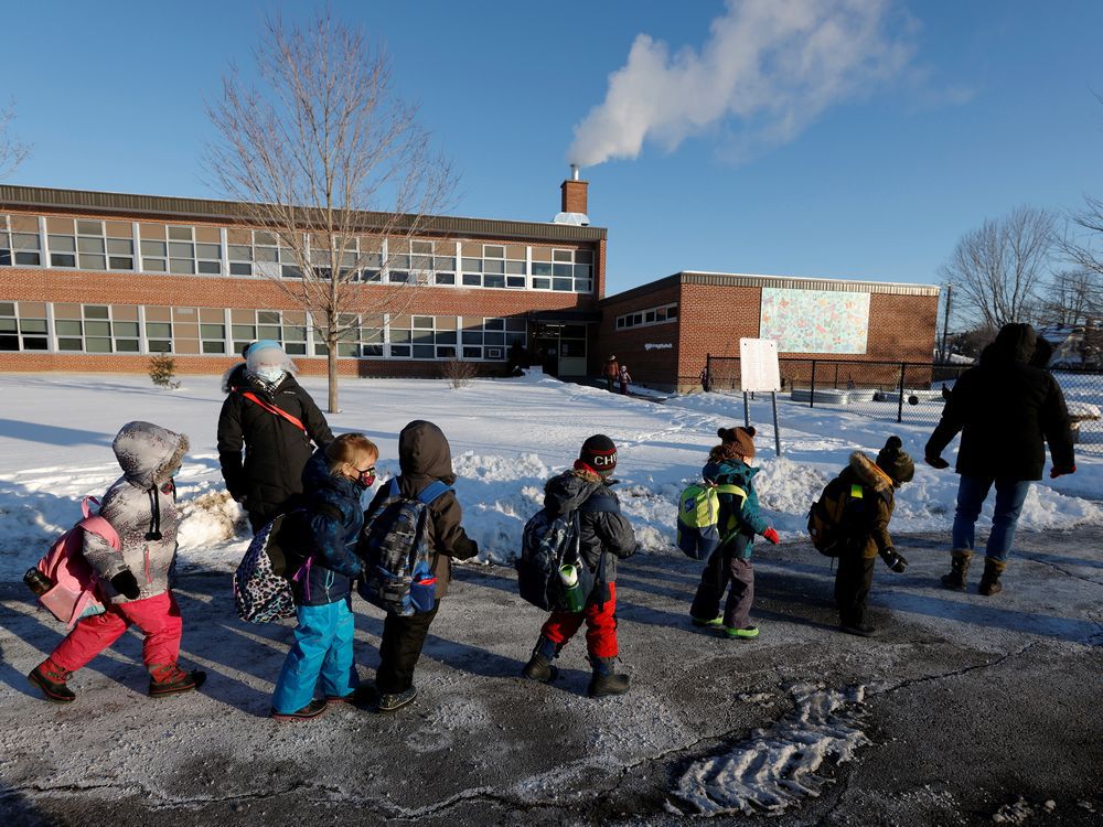 Students return to in-class learning earlier last year after a four-week COVID-19 shutdown at Vincent Massey Public School