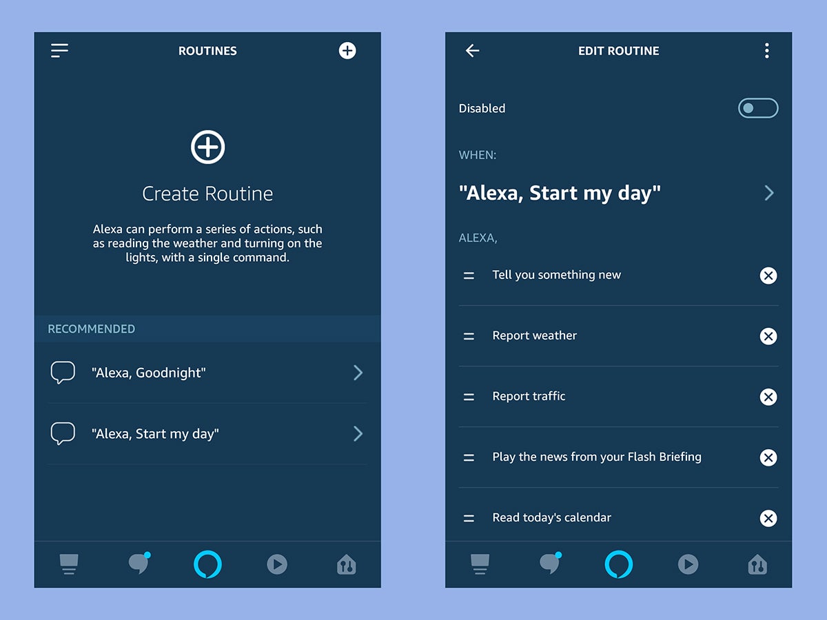 The Alexa interface on Amazon's Alexa app on a smartphone.
