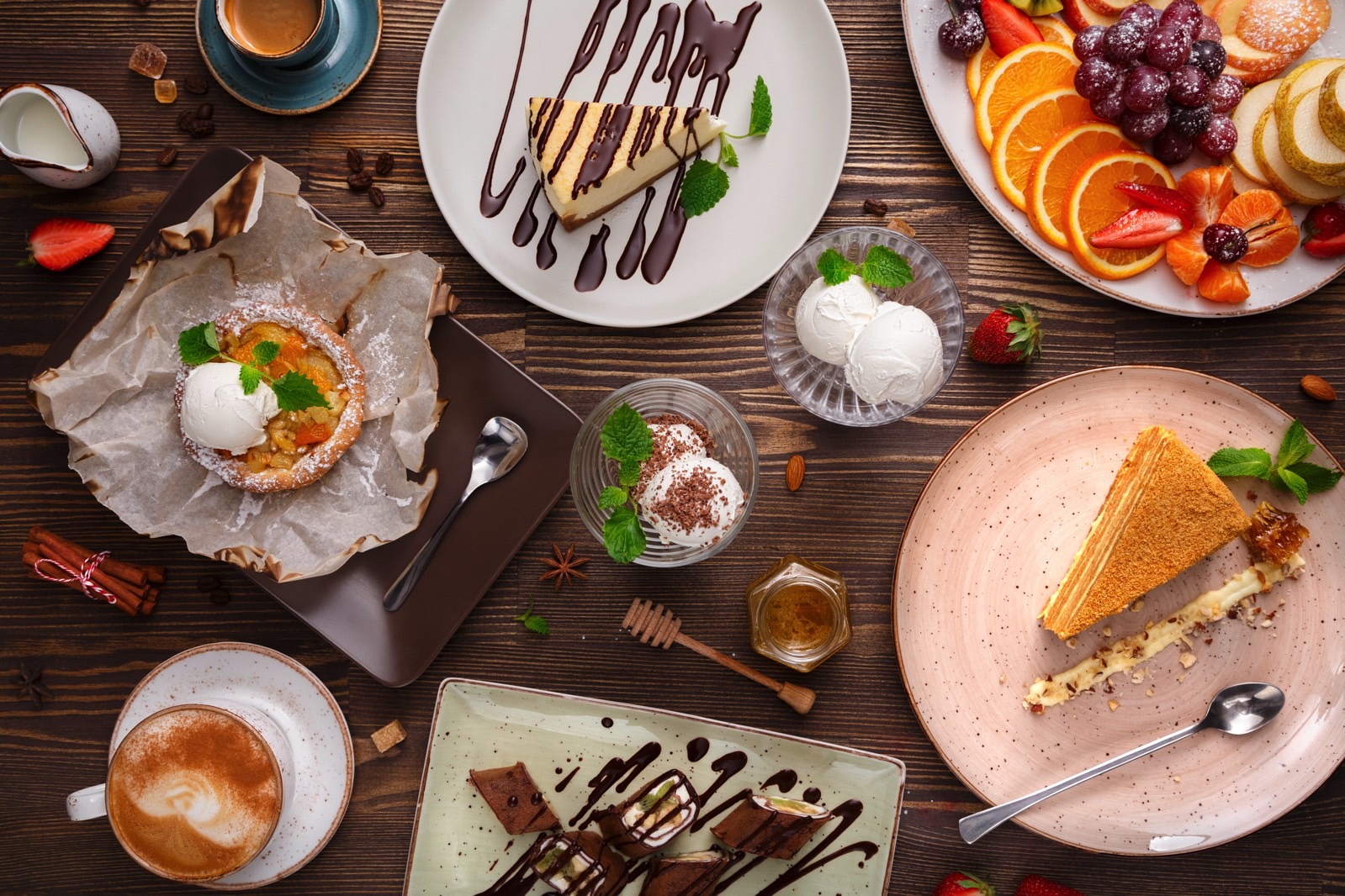 Various desserts on a table