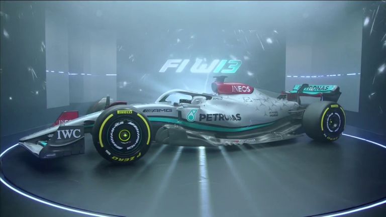 Mercedes unveil the new F1 W13 for the 2022 season, returning to their traditional silver livery.