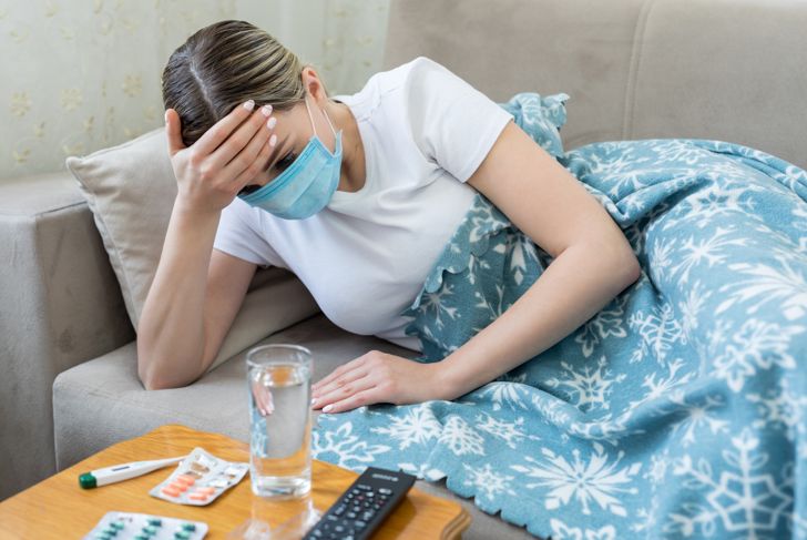 Sick woman with flu or cold