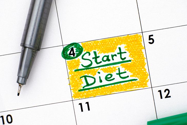 Reminder Start diet in calendar with green pen.