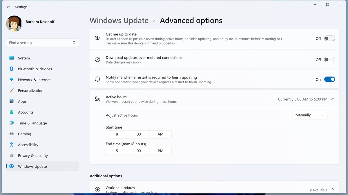 Advanced options allow you to customize your update settings.