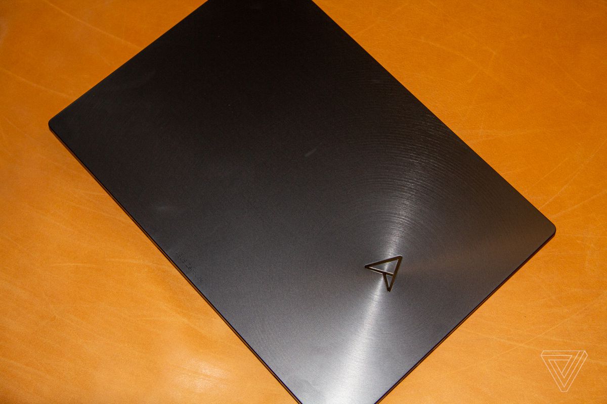 The lid of the Asus Zenbook Pro 14 Duo seen from above.