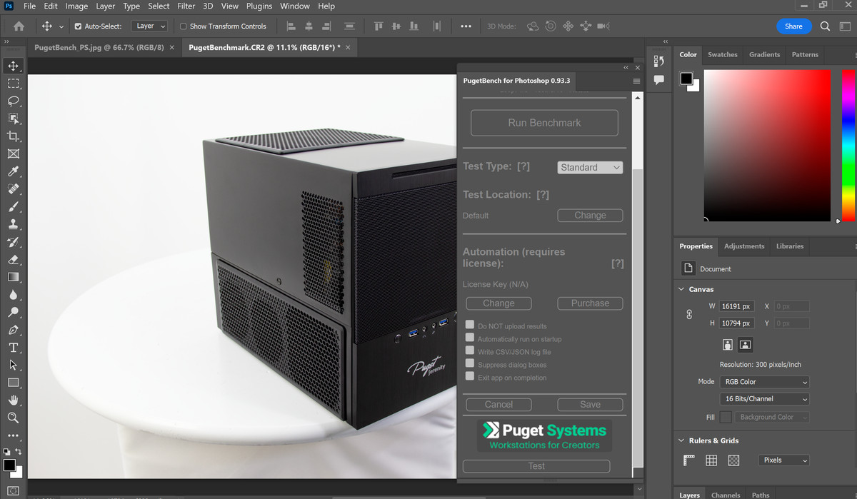 A screenshot of pugetbench for photoshop in photoshop.