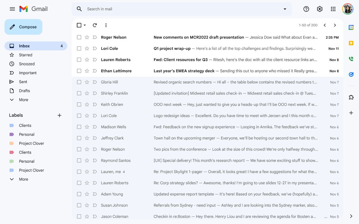 Gmail's new UI, with only Gmail and the other apps disabled