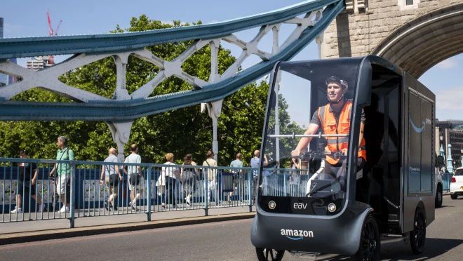 Amazon uses electric cargo bikes that look like mini trucks
