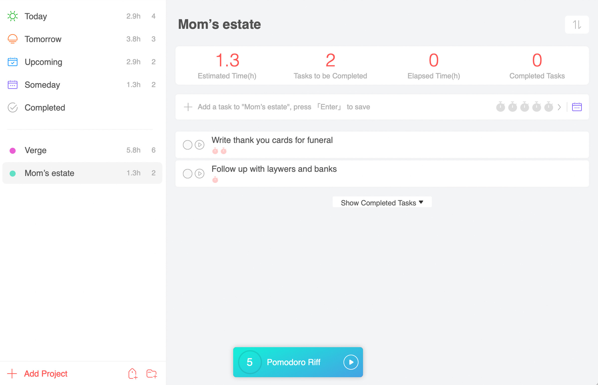Screenshot of focus to do, an app for pomodoro and tasks