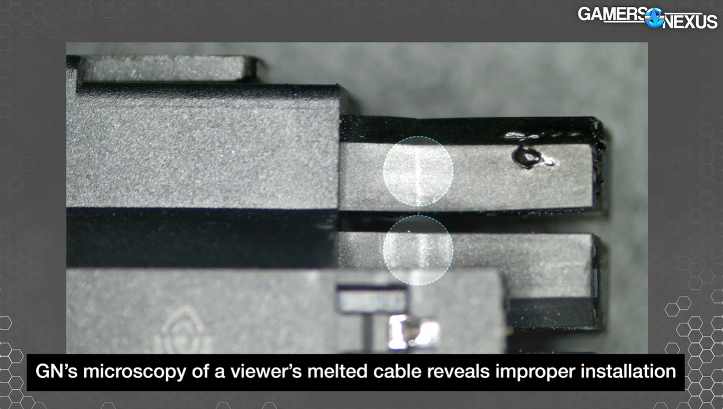 Screenshot of a video showing a connector with clear lines on the plastic posts.