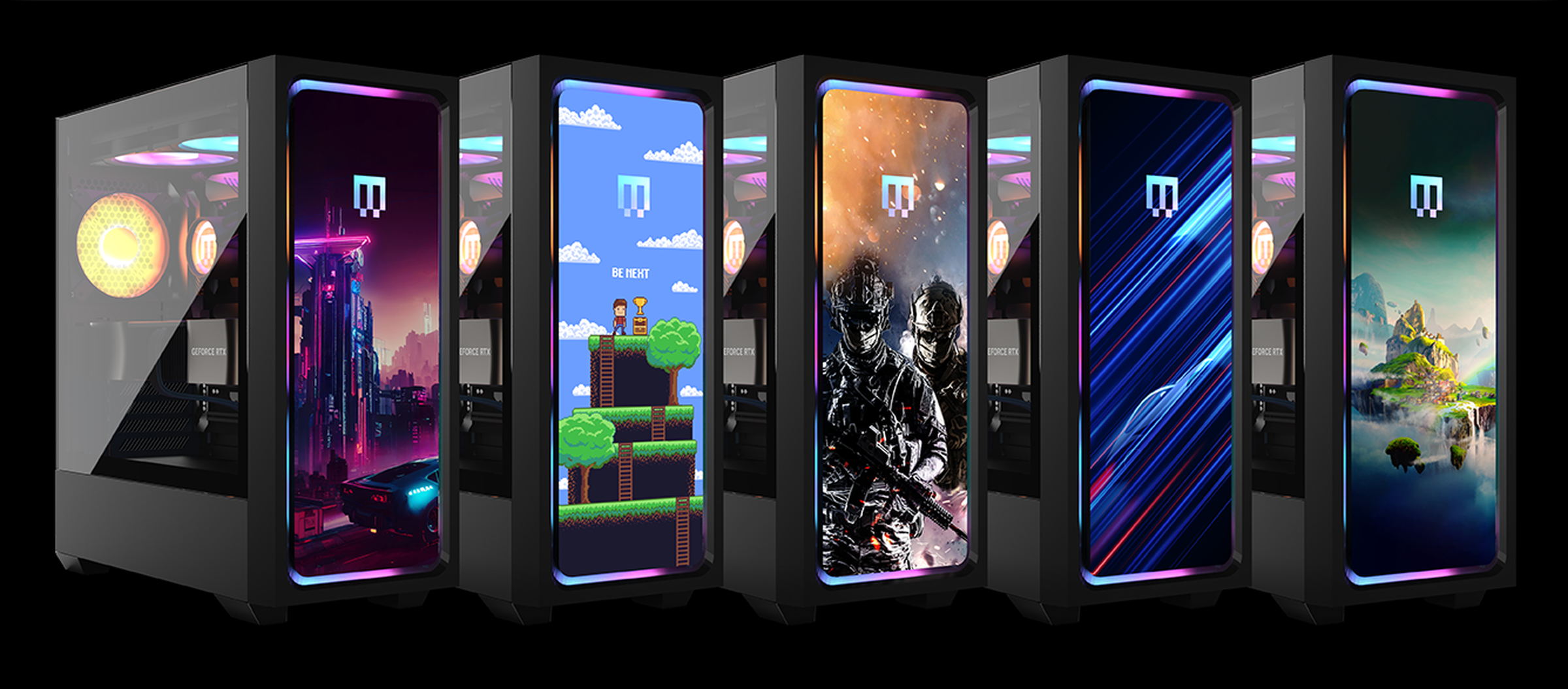 Led-backlit artwork glows brightly from video game landscapes and album covers atop these interchangeable front panels.