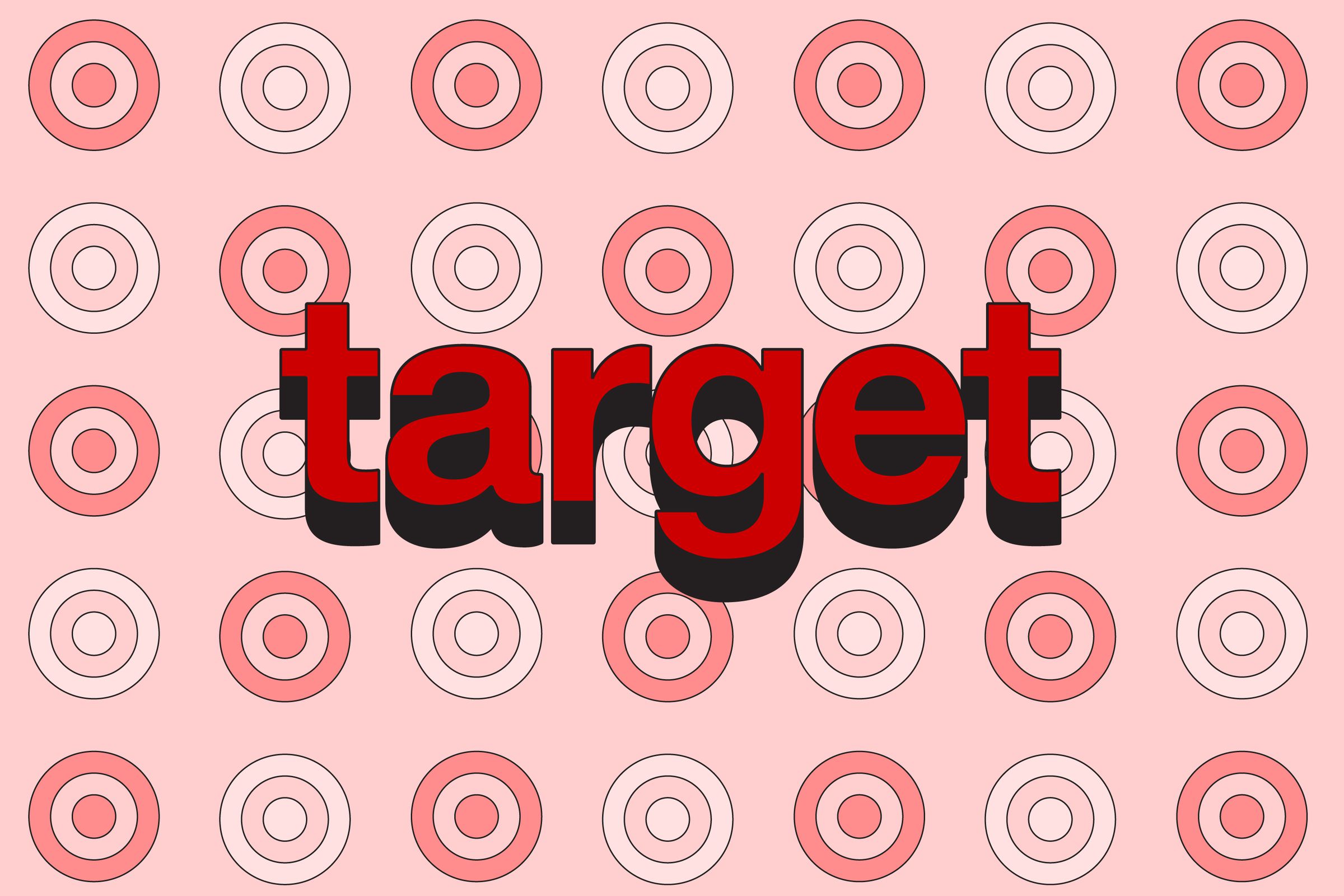 The target logo on a repeating pink and white bullseye illustration